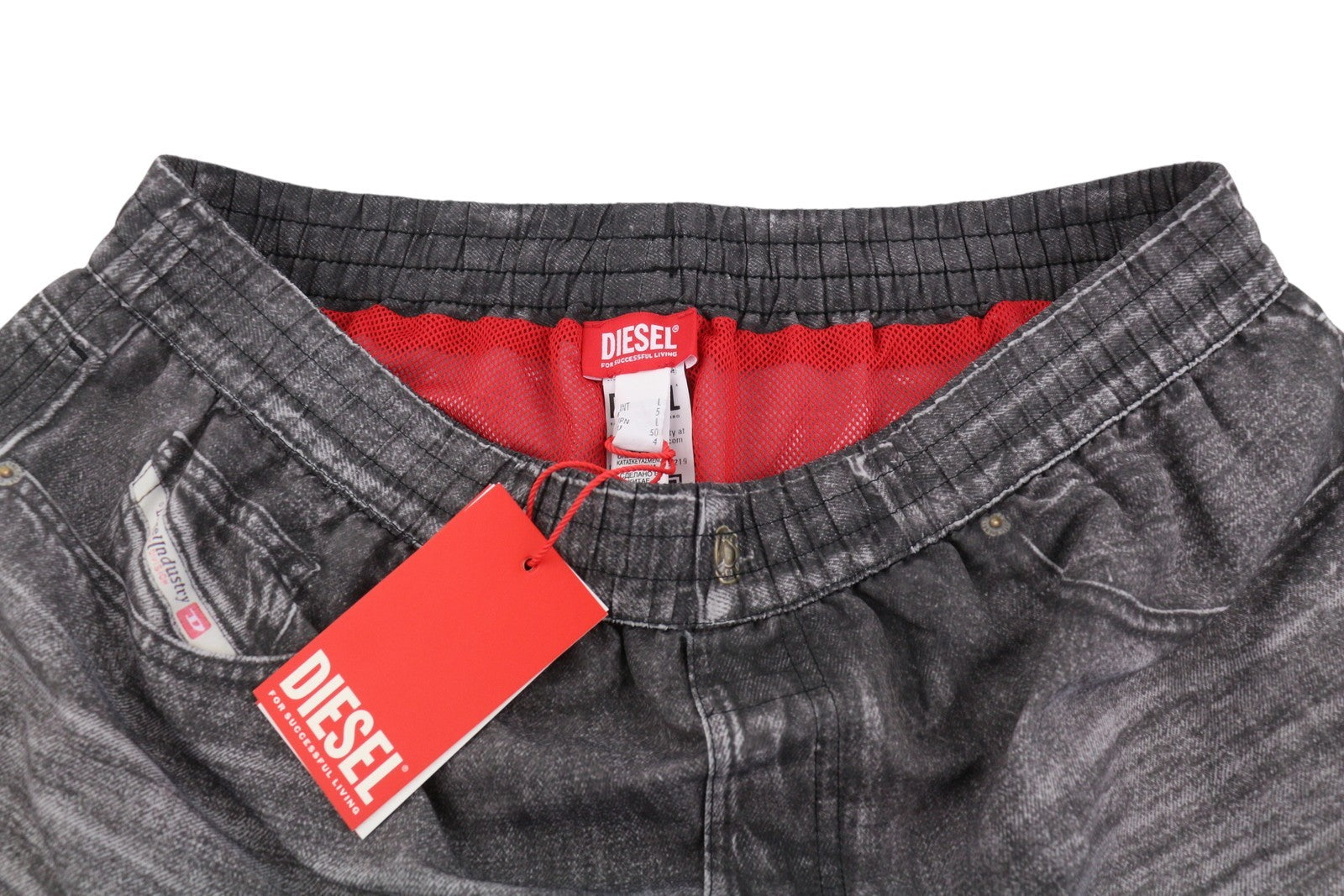 DIESEL BMBX-KEN-37 Boxers Men Swimwear L Grey Denim Effect Mesh Inner RRP125