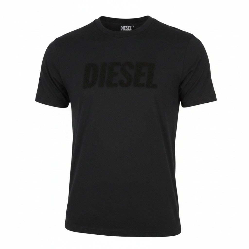 DIESEL T-Diegor-Big-Crew Men T-Shirt L Black Fluffy Logo Crew Neck Short Sleeve