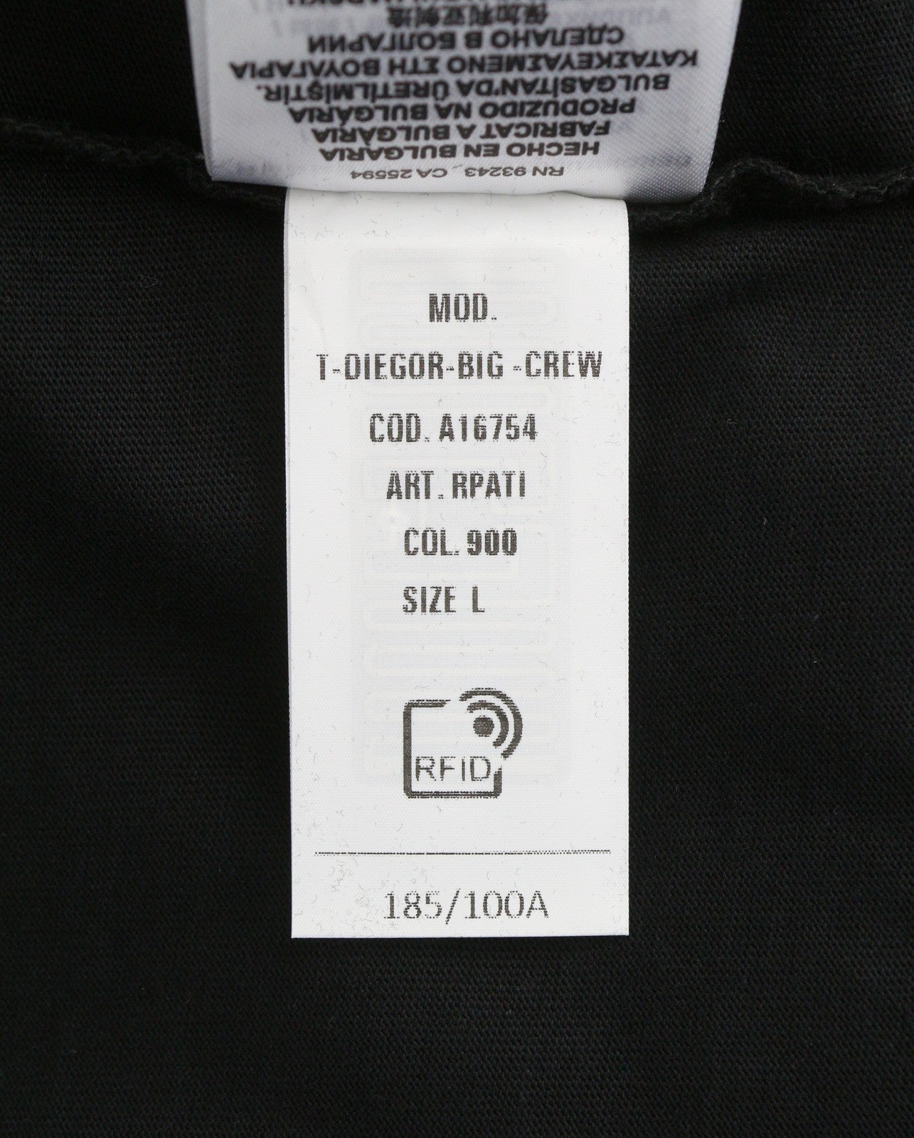 DIESEL T-Diegor-Big-Crew Men T-Shirt L Black Fluffy Logo Crew Neck Short Sleeve