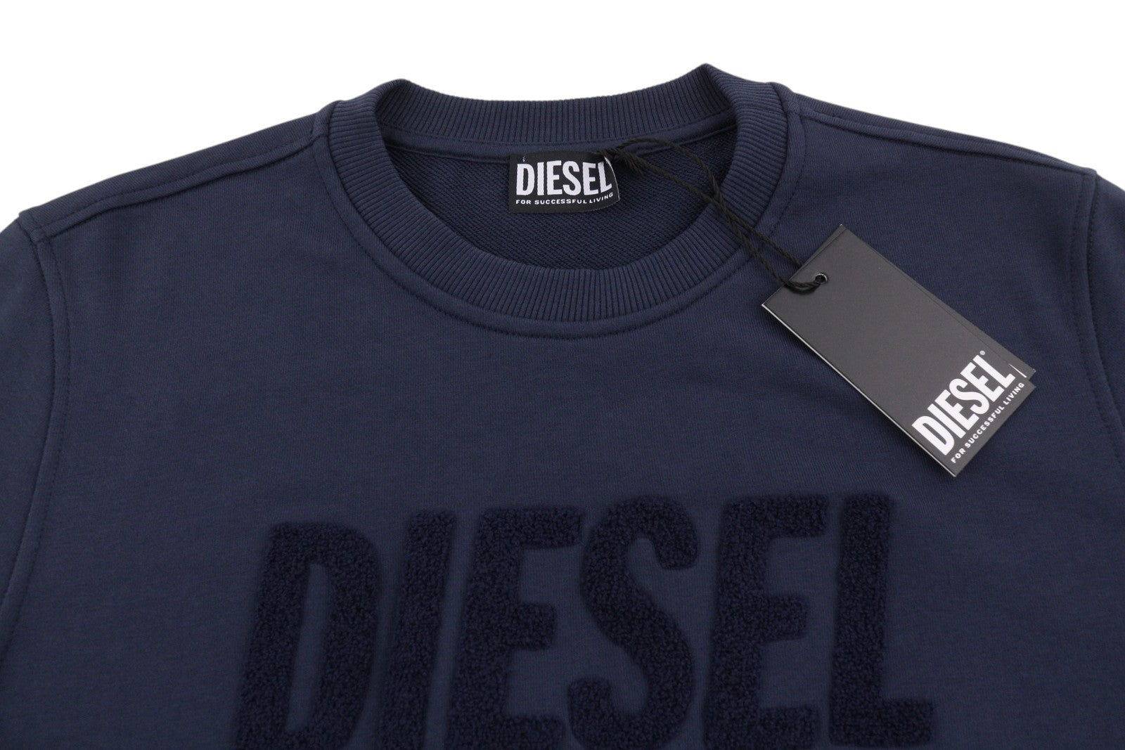 DIESEL Indigo-Out Men Sweatshirt M Blue Crew Neck Fluffy Logo Pull On RRP175
