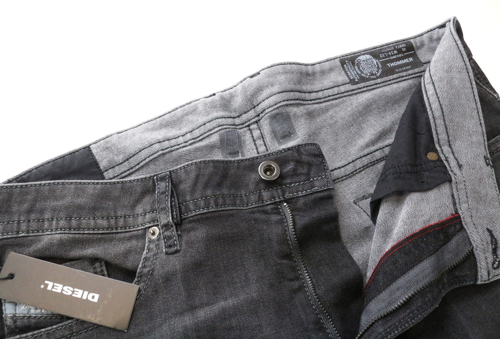 DIESEL Thommer 0687J Men's Slim Skinny Jeans W34/L32 Grey Washed Stretch Denim