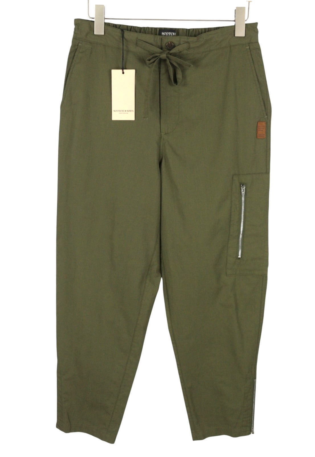 SCOTCH & SODA Men Trousers W31 Green Elastic Waist Zip Hems