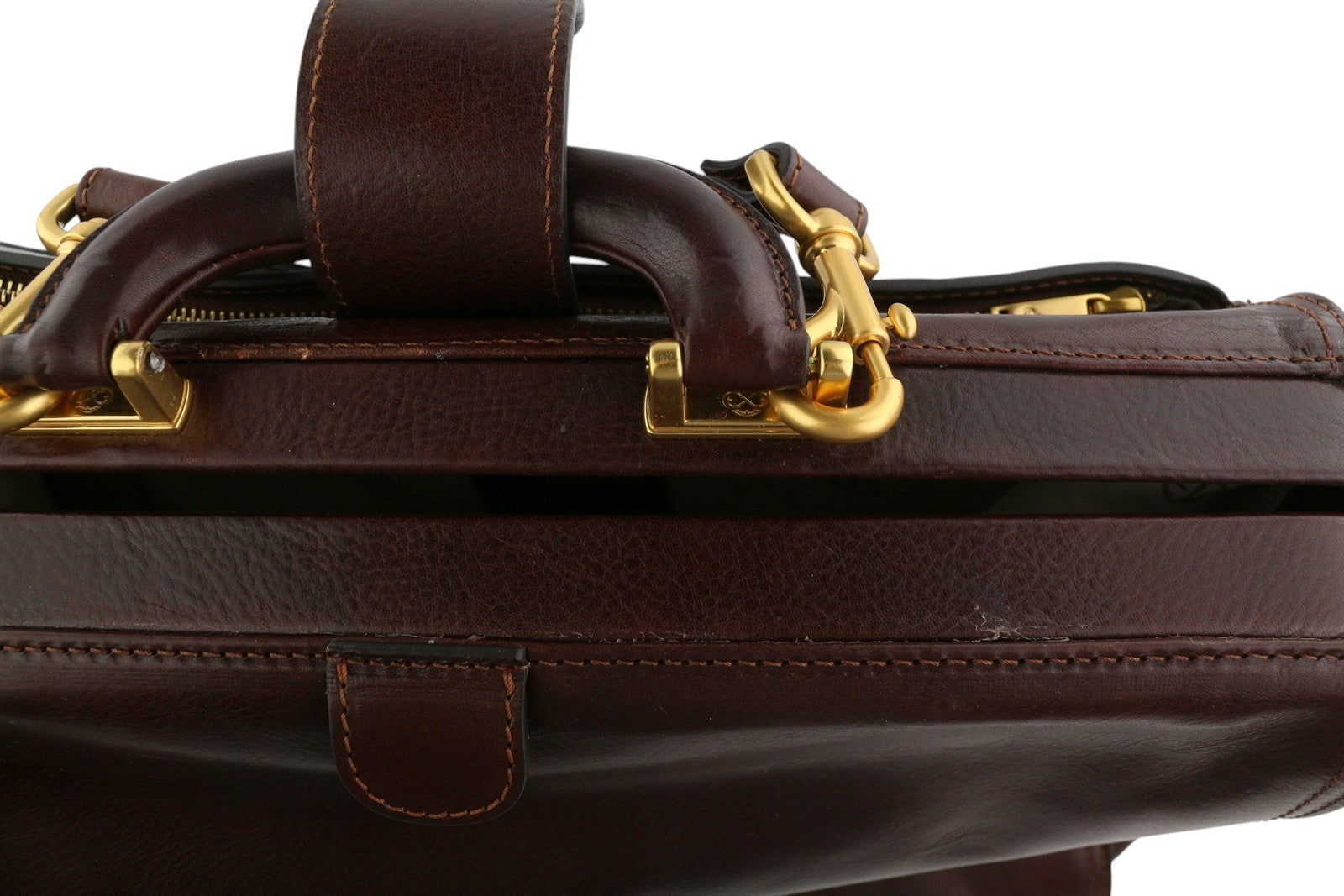 TIME RESISTANCE Men Bag OS Brown Vachetta Leather Briefcase Side Zip RRP350