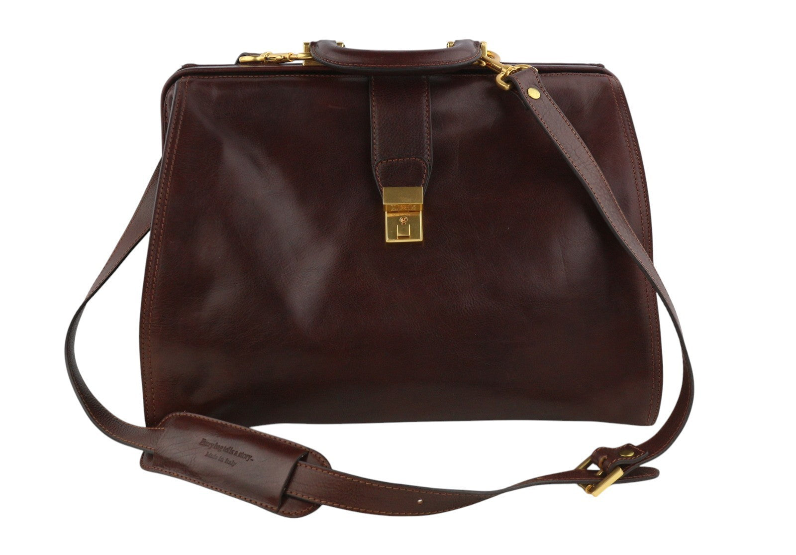 TIME RESISTANCE Men Bag OS Brown Vachetta Leather Briefcase Side Zip RRP350