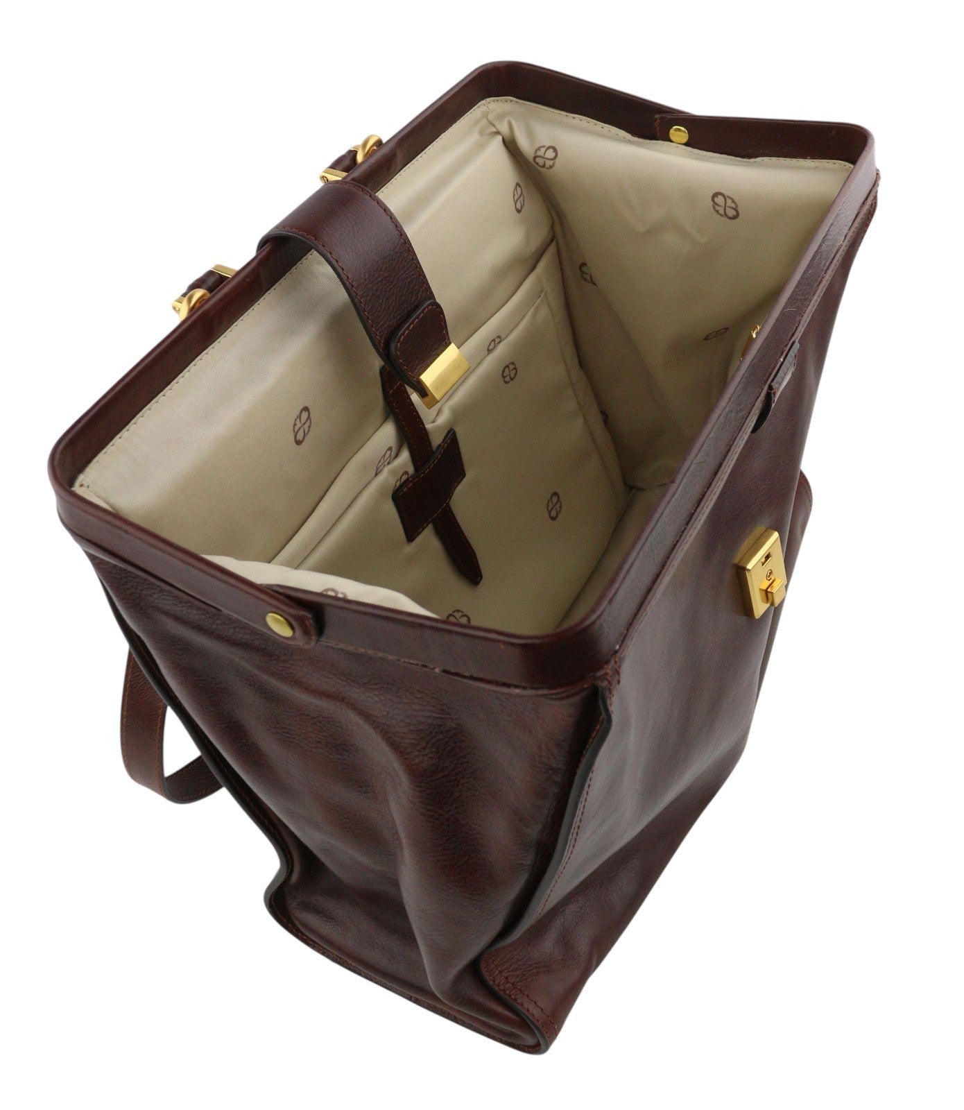 TIME RESISTANCE Men Bag OS Brown Vachetta Leather Briefcase Side Zip RRP350