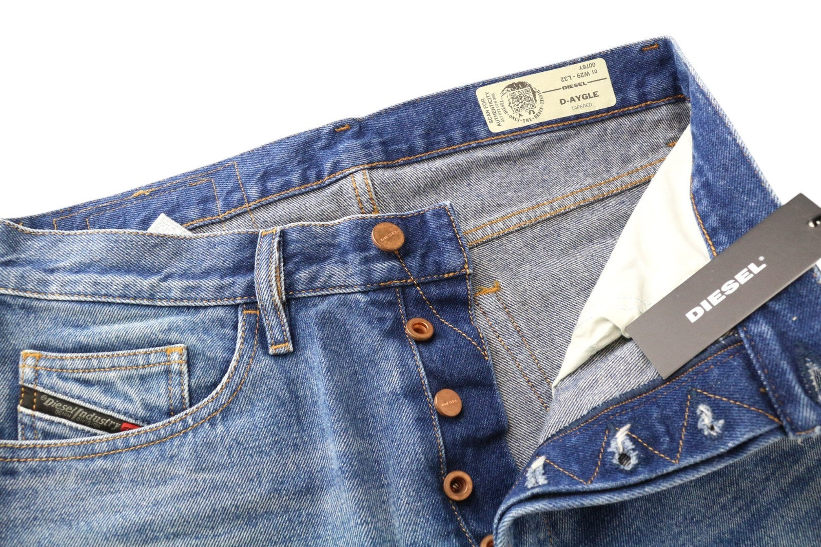 DIESEL D-Aygle 0076Y Men Jeans W29/L32 Buttoned Blue Tapered Cut Non-Stretch