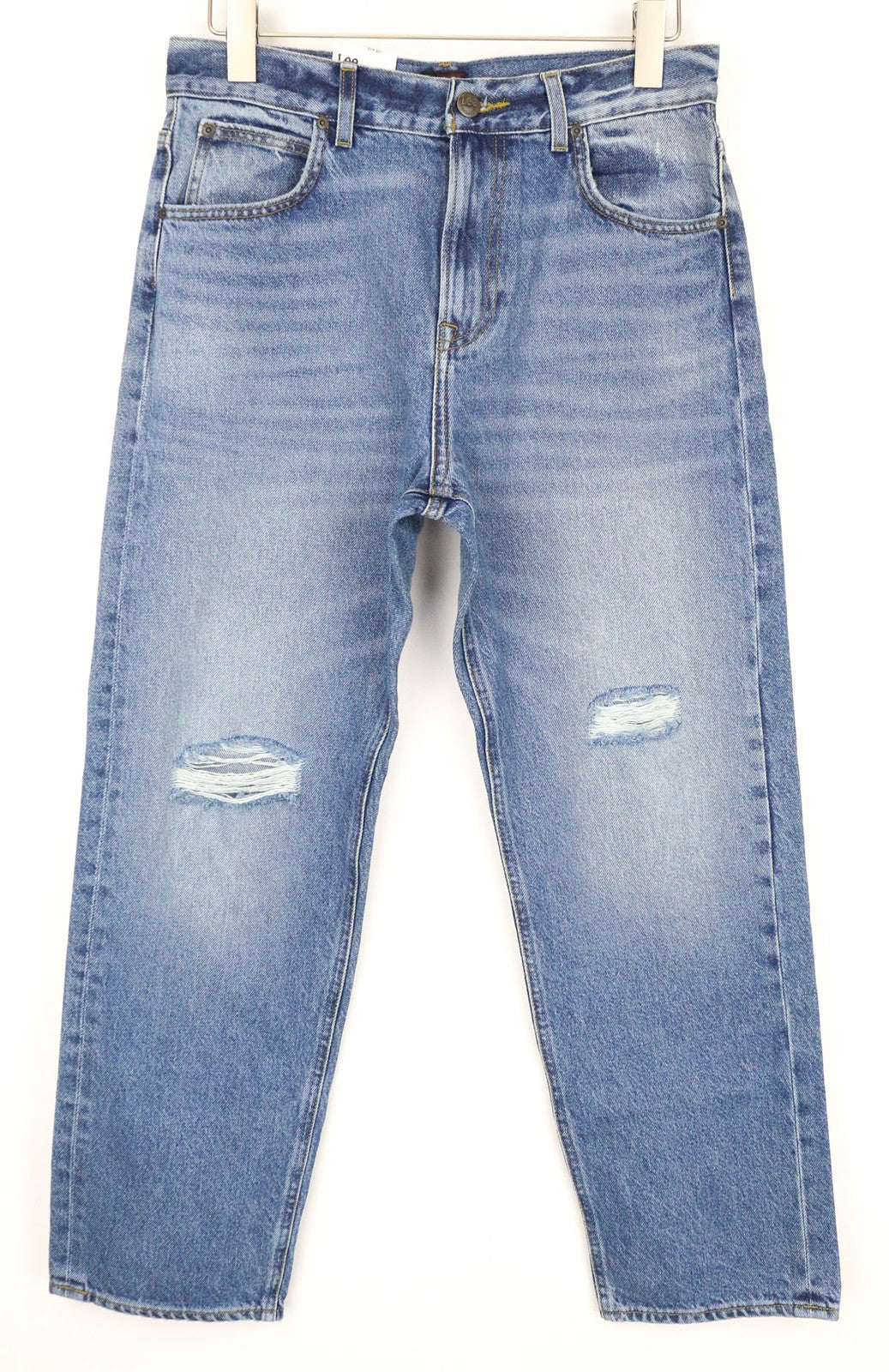 LEE Men Jeans W31/L32 Blue Loose Straight Fit Non-Stretch Distressed Zipped