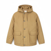 SANDRO Men Jacket XS Camel Brown Parka Hooded Classic Buttoned Lined Deck Cotton