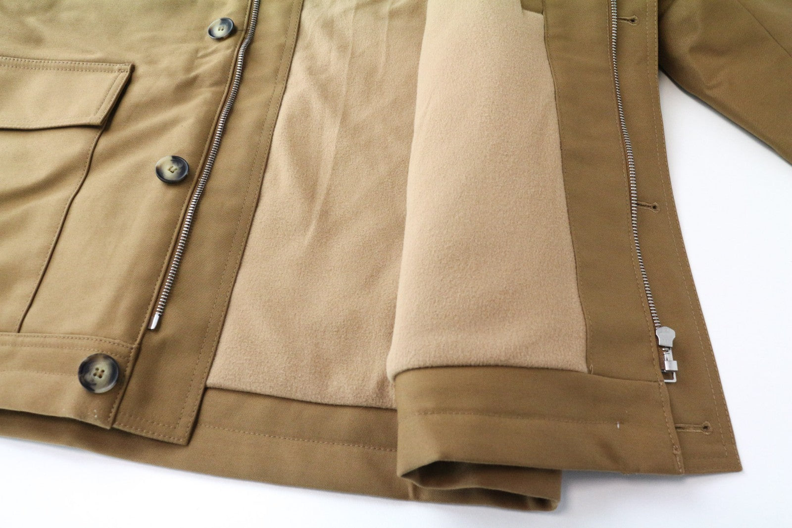 SANDRO Men Jacket XS Camel Brown Parka Hooded Classic Buttoned Lined Deck Cotton