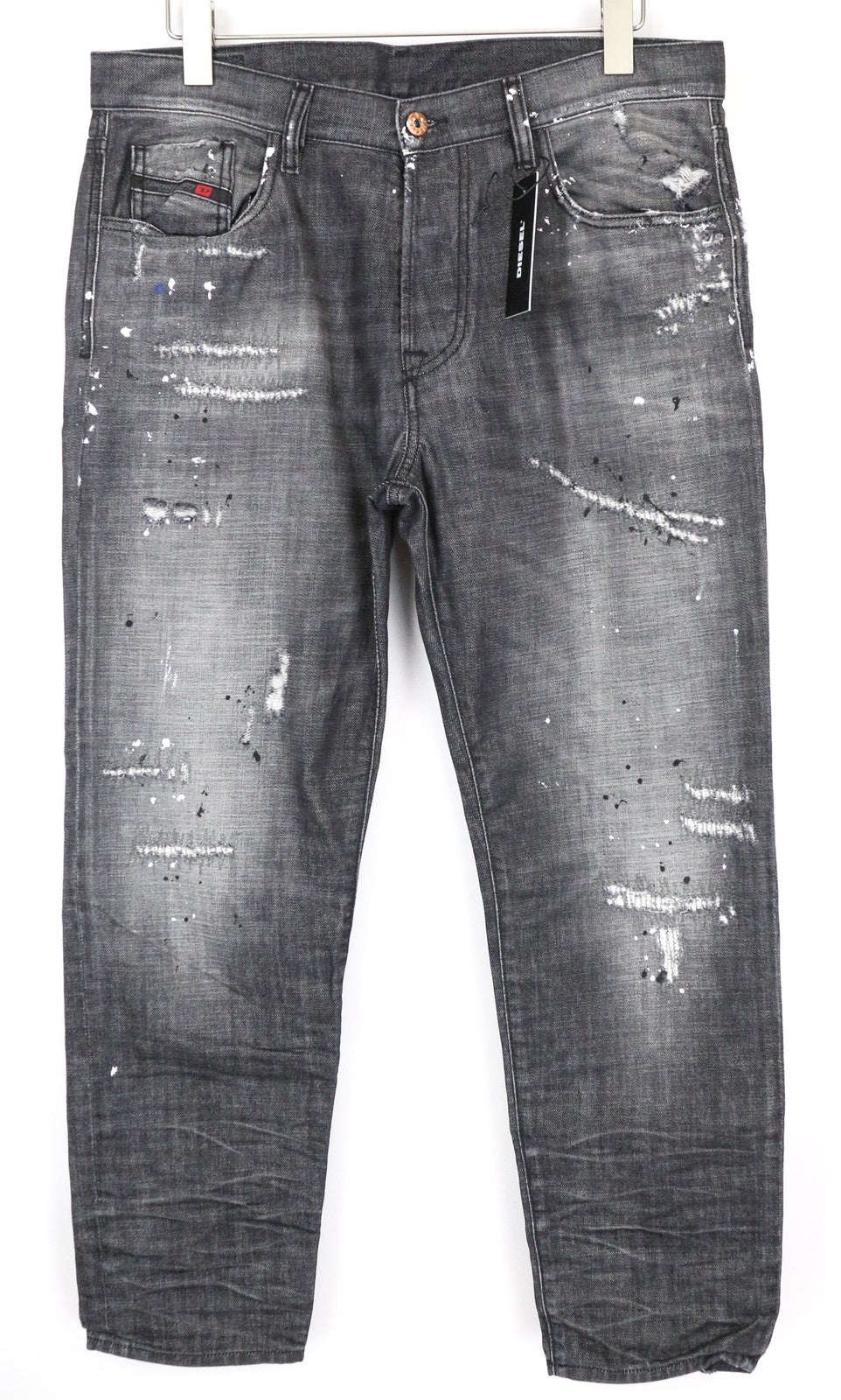 DIESEL Mharky 083AB Men's Grey Slim Skinny Jeans W34 Painted Distressed Wash