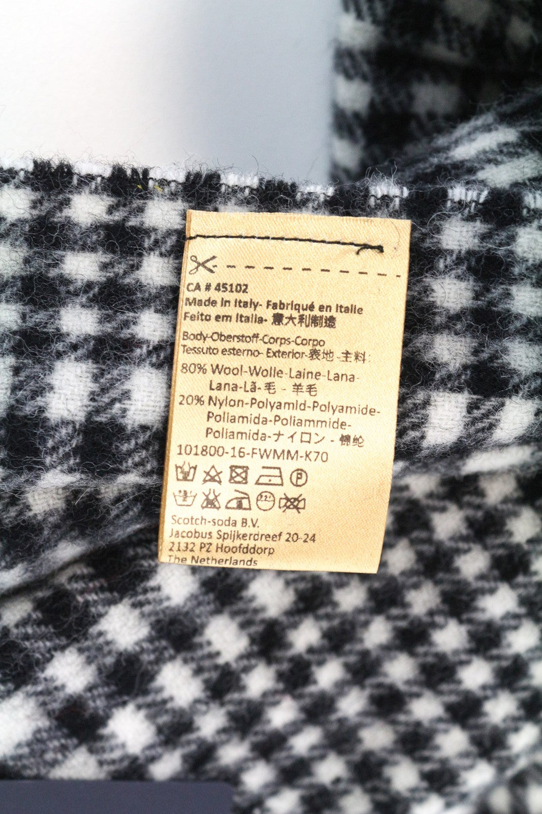 SCOTCH & SODA Men Scarf One Size Grey Wool Blend Tartan Check Unisex Tassels