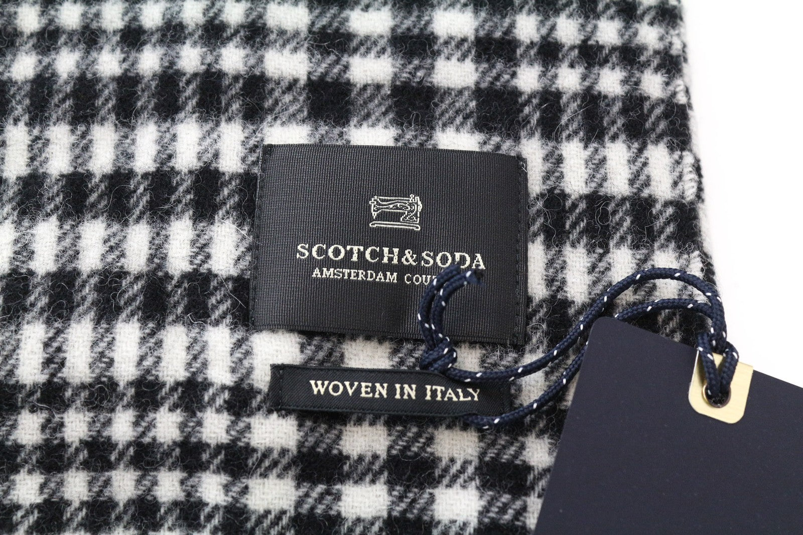 SCOTCH & SODA Men Scarf One Size Grey Wool Blend Tartan Check Unisex Tassels