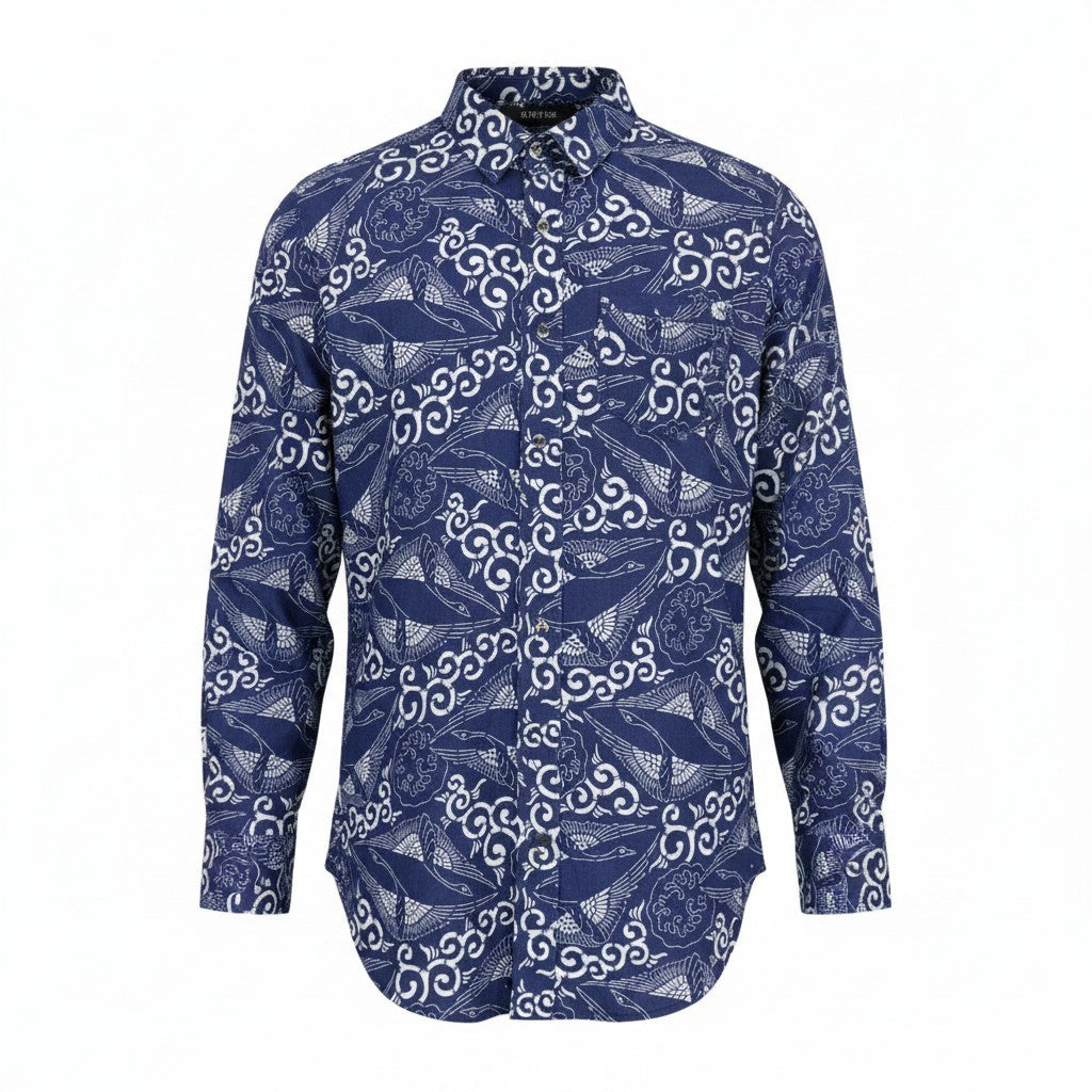 DENHAM Women Shirt 2XS Blue Cotton Linen Patterned Long Sleeve Button-Up