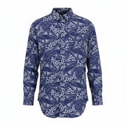 DENHAM Women Shirt 2XS Blue Cotton Linen Patterned Long Sleeve Button-Up