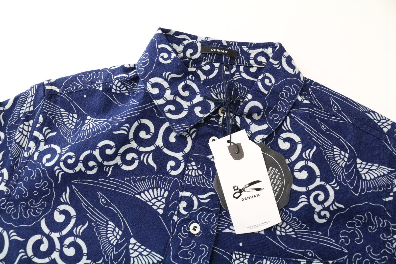 DENHAM Women Shirt 2XS Blue Cotton Linen Patterned Long Sleeve Button-Up