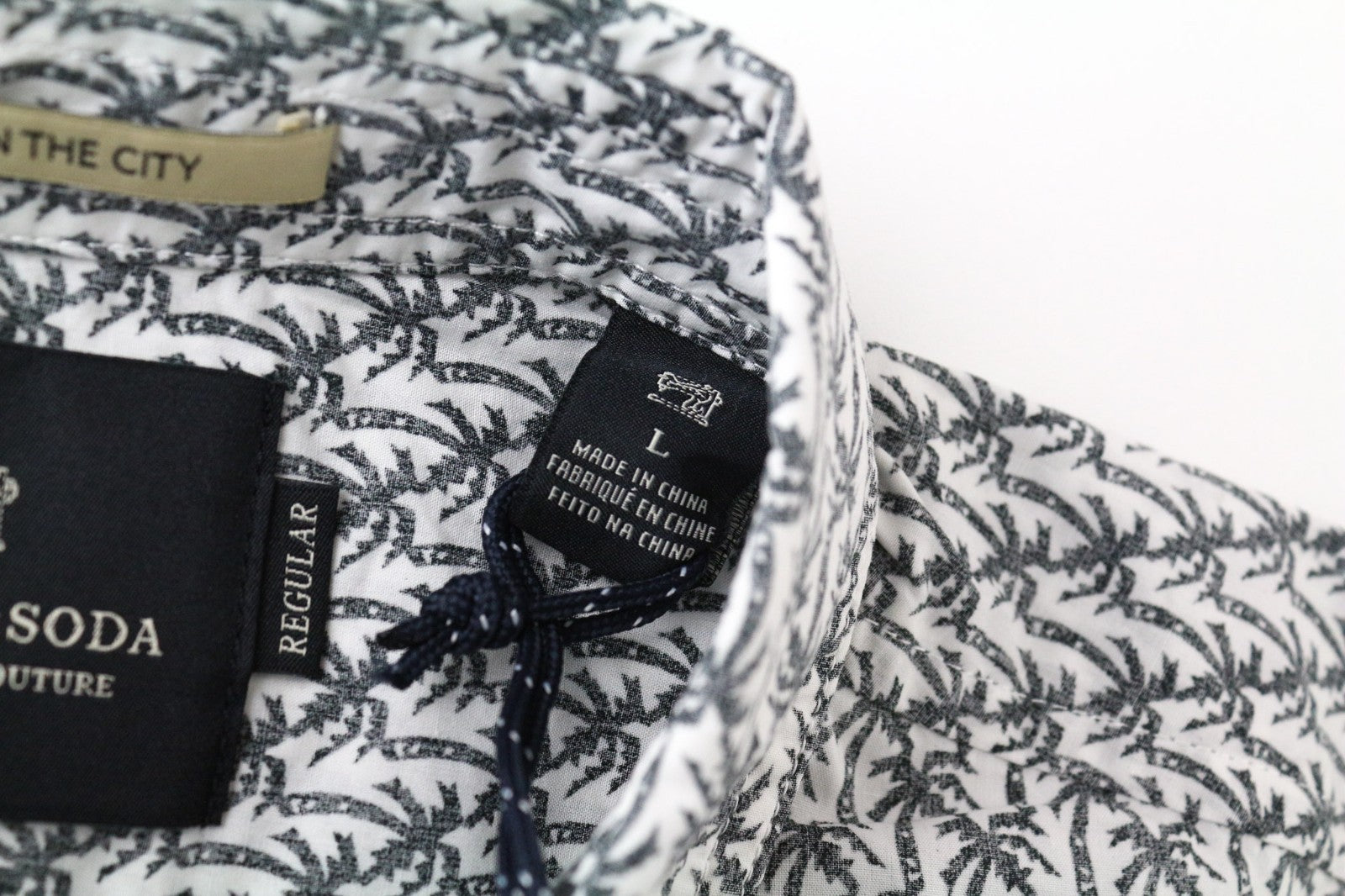 SCOTCH & SODA Ams Couture Men Shirt L White Cotton Palm Patterns Long Sleeve