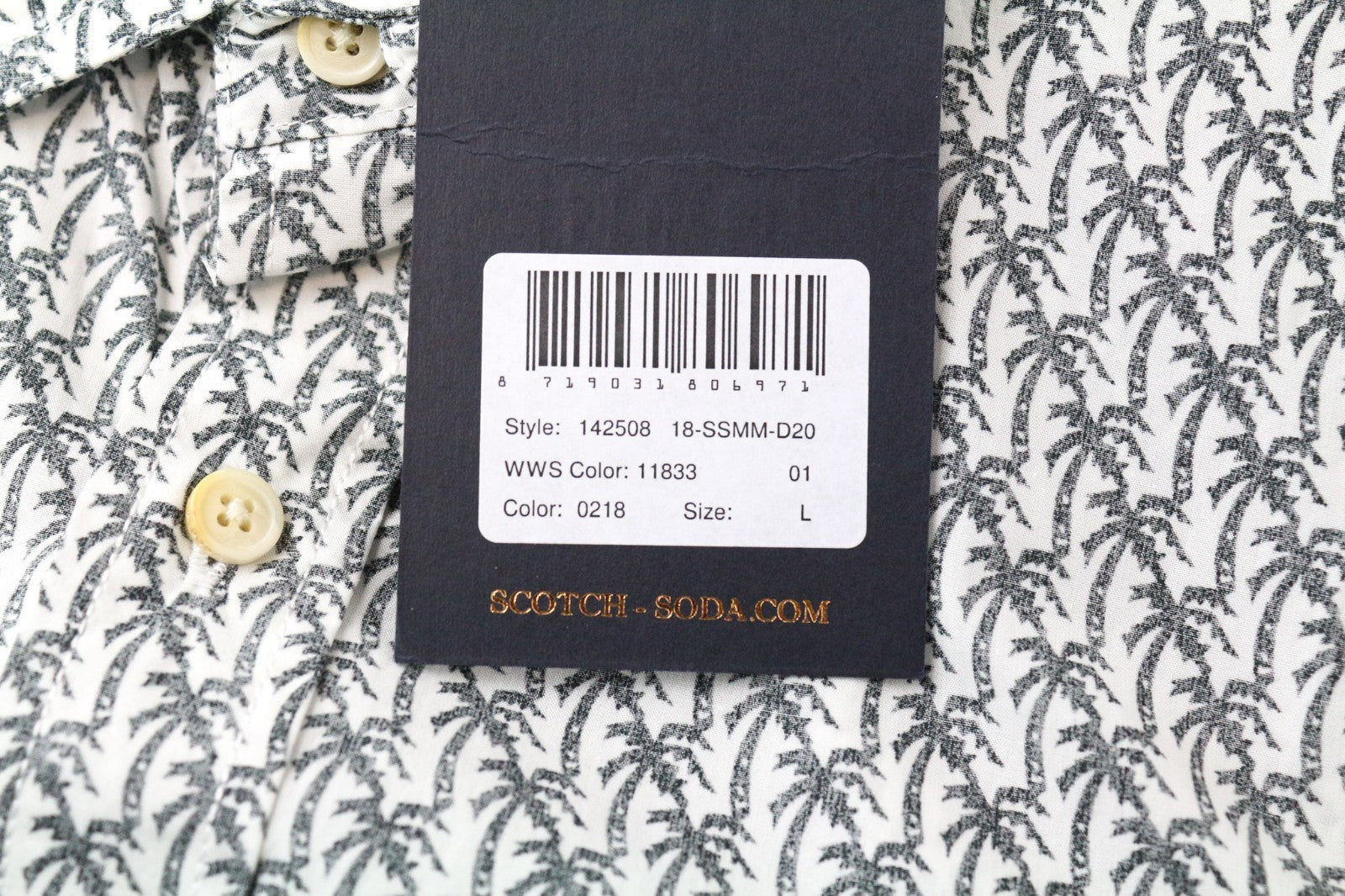 SCOTCH & SODA Ams Couture Men Shirt L White Cotton Palm Patterns Long Sleeve