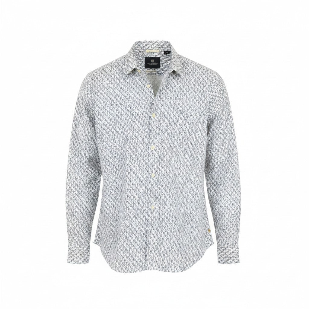 SCOTCH & SODA Ams Couture Men Shirt XL White Cotton Palm Pattern Long Sleeve