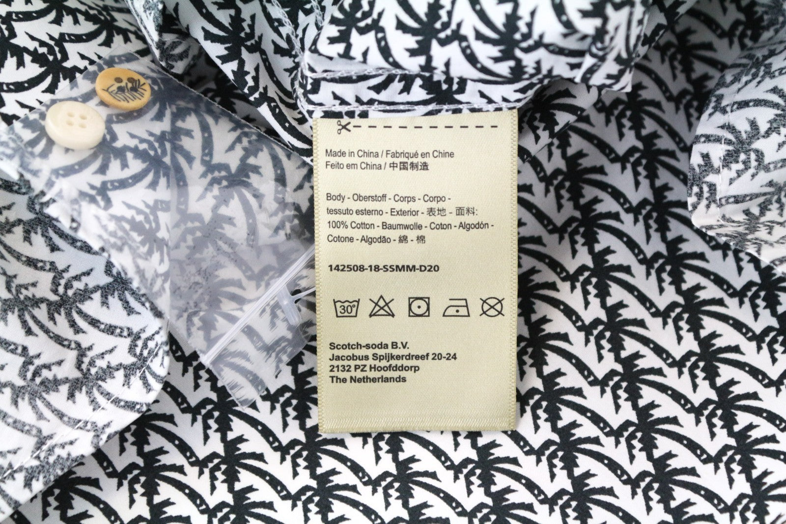 SCOTCH & SODA Ams Couture Men Shirt XL White Cotton Palm Pattern Long Sleeve