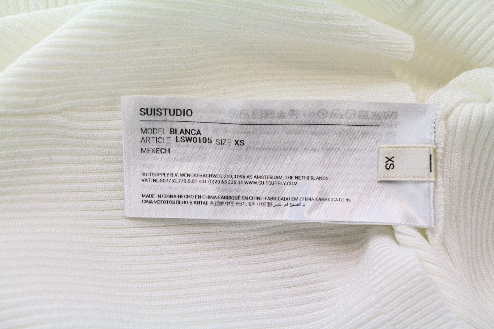 SUISTUDIO Blanca Women T-Shirt XS White Sleeveless Ribbed Round Neck Pull On