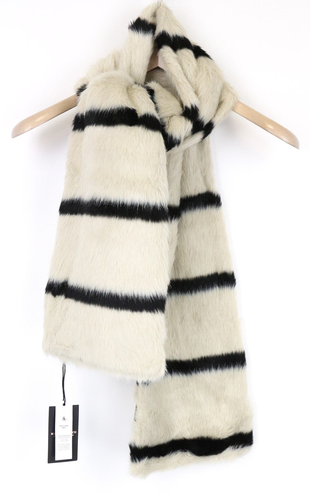 MAISON SCOTCH Women Scarf OS Beige Brown Striped Pattern Faux Fur Winter