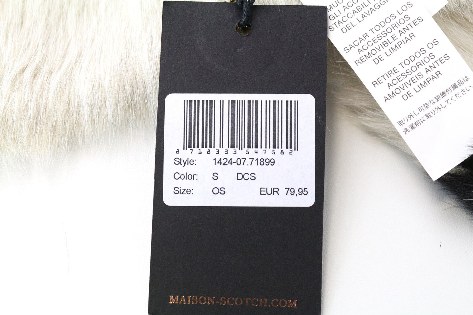 MAISON SCOTCH Women Scarf OS Beige Brown Striped Pattern Faux Fur Winter