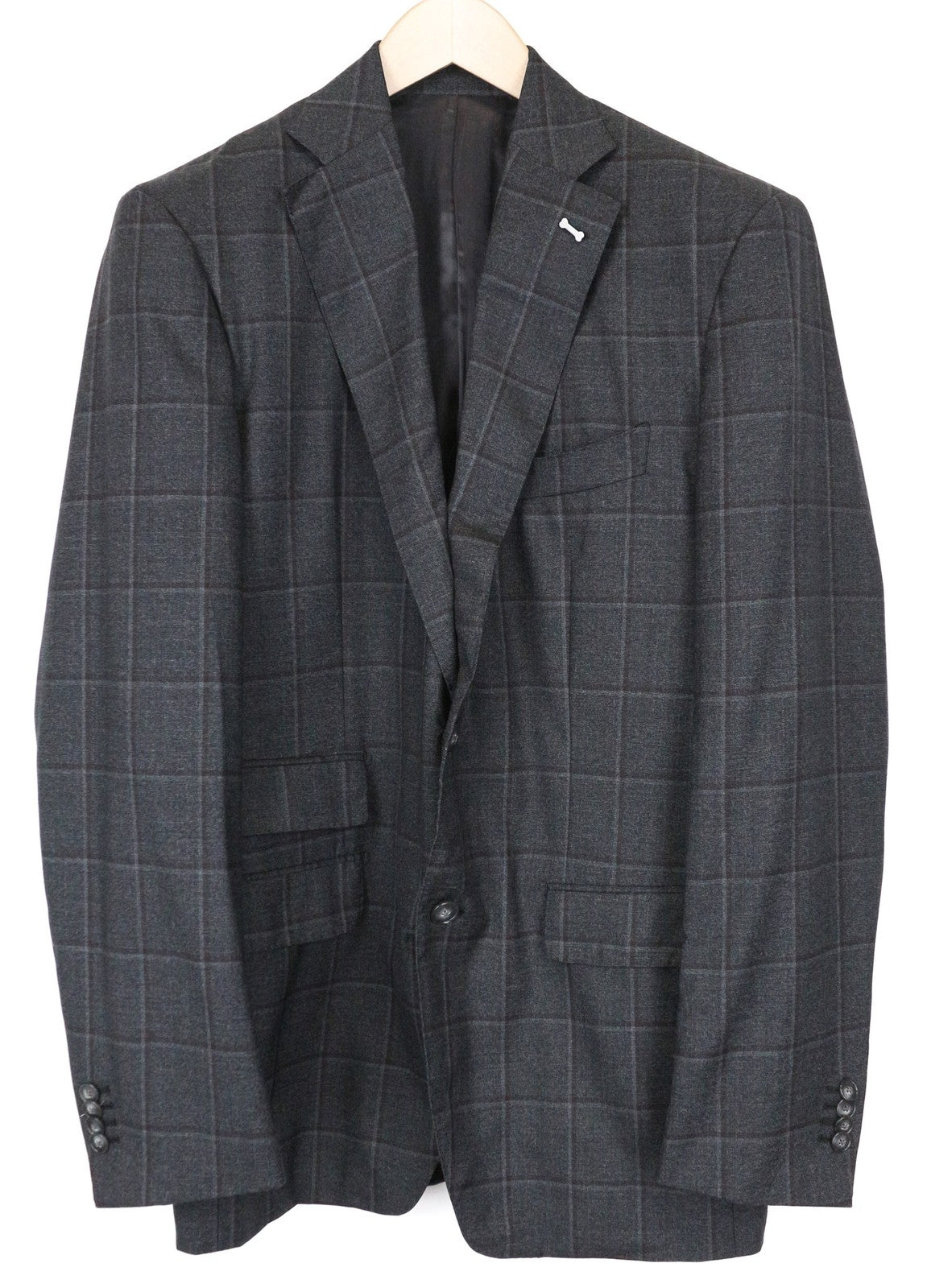 SUITSUPPLY Lazio Men's Blazer UK42 Grey Pure Wool Checked Formal Single-Breasted