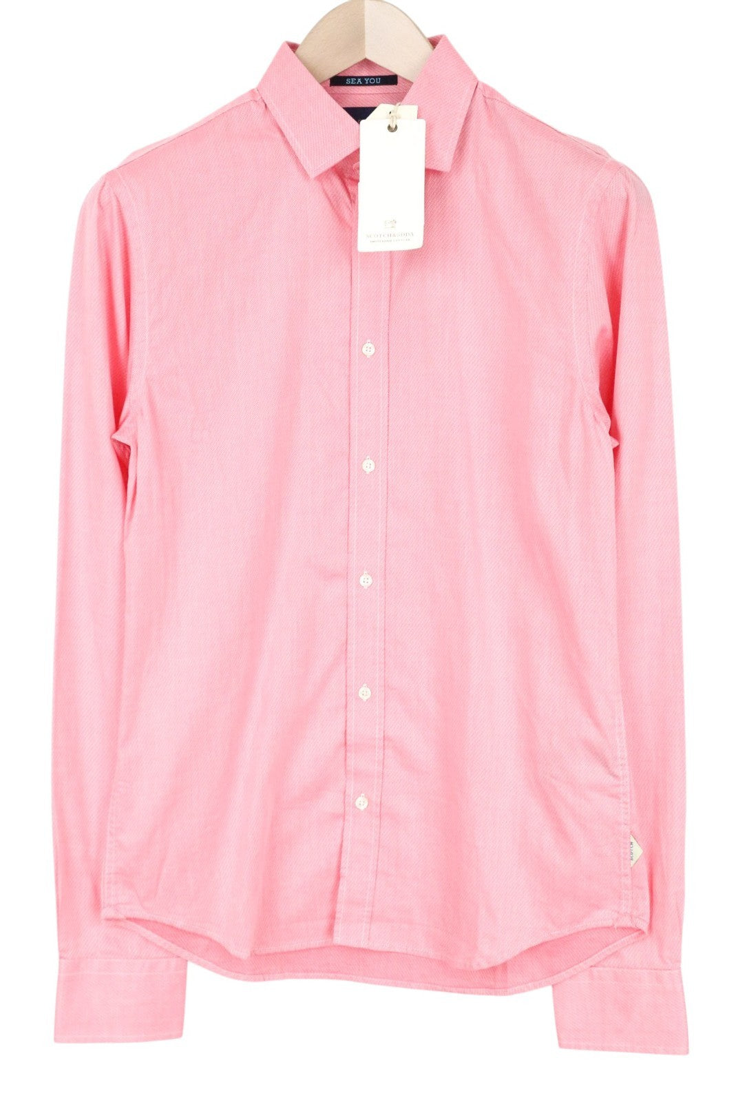 SCOTCH & SODA Ams Couture Men Shirt S Pink Pure Cotton Slim Fit Long Sleeved