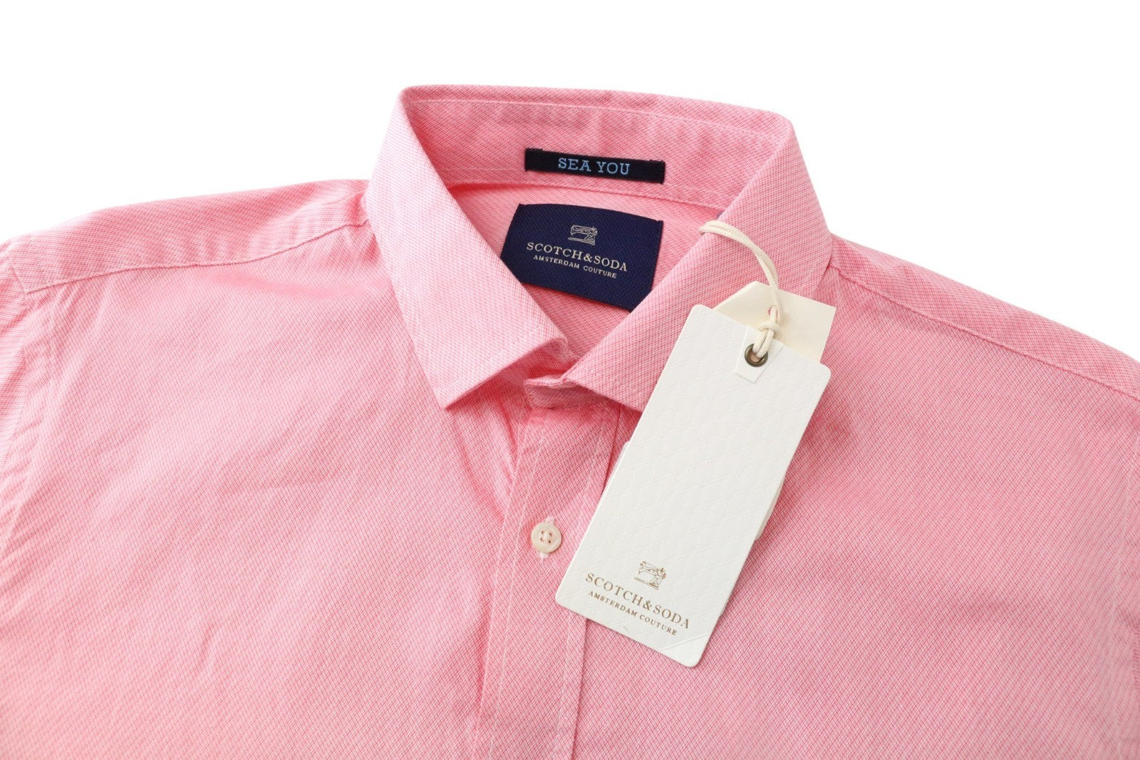 SCOTCH & SODA Ams Couture Men Shirt S Pink Pure Cotton Slim Fit Long Sleeved