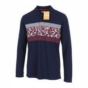 DESIGUAL Tepit Men T-Shirt L Pure Cotton Navy Patterned Long Sleeved Polo