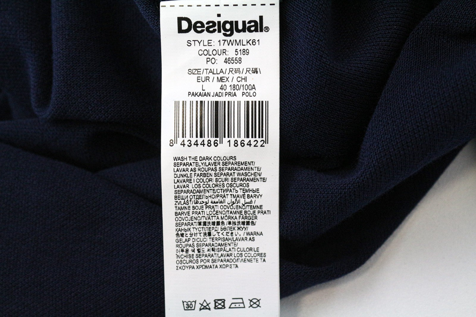 DESIGUAL Tepit Men T-Shirt L Pure Cotton Navy Patterned Long Sleeved Polo