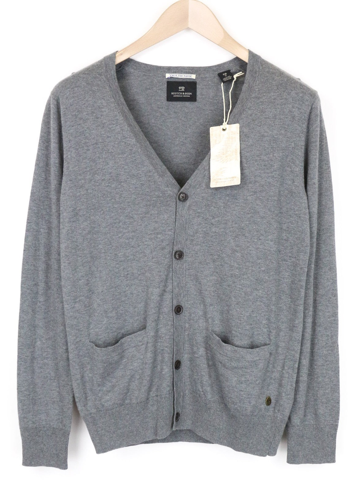 SCOTCH & SODA Ams Couture Men Sweatshirt S Grey Pure Cotton Long Sleeve Cardigan