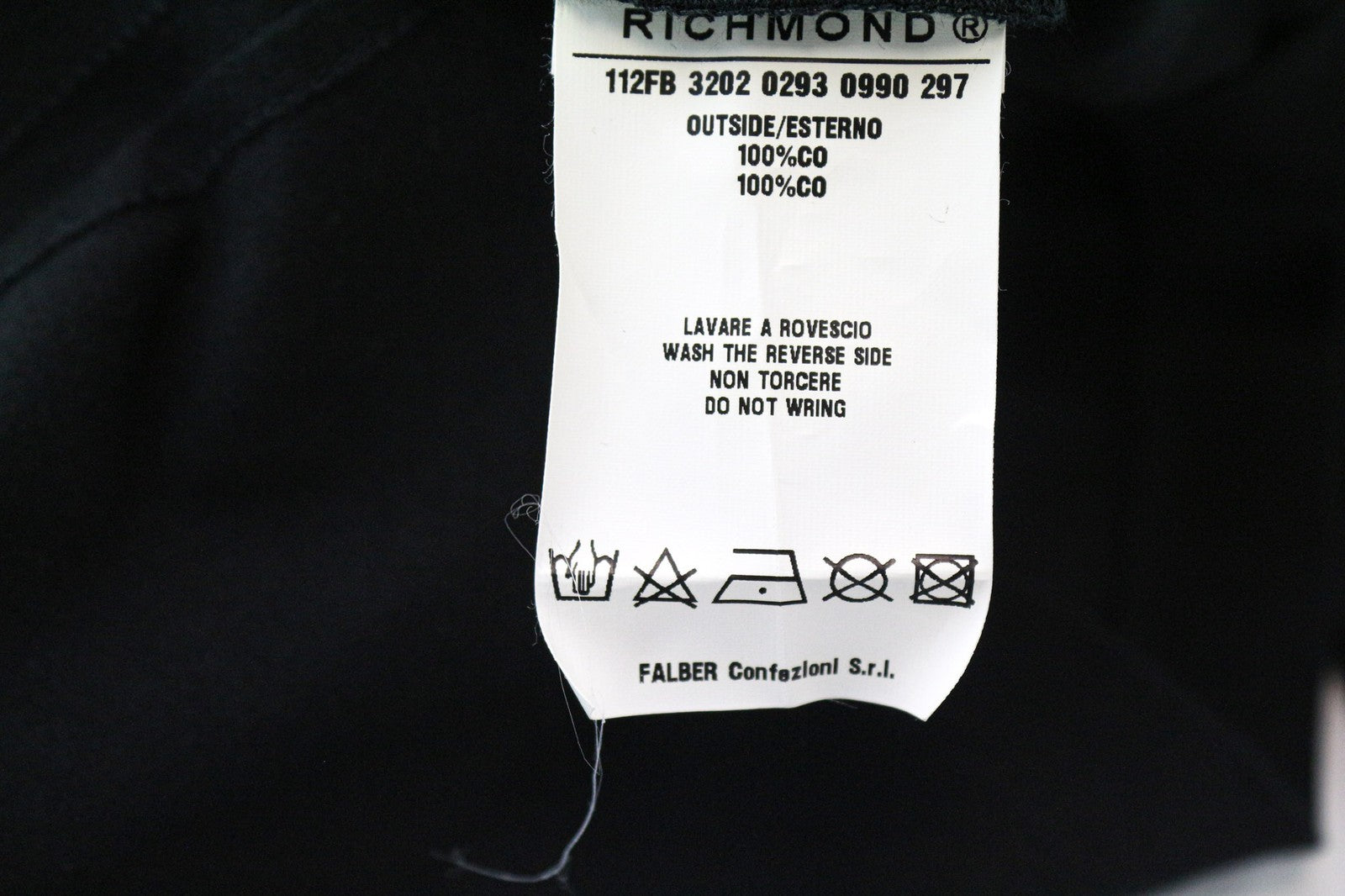 RICHMOND Men T-Shirt L Pure Cotton Black Logo Pattern Long Sleeve Pull On