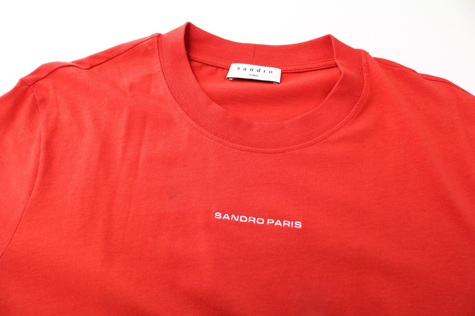 SANDRO Men T-Shirt M Pure Cotton Red Logo Short Sleeved Pull On