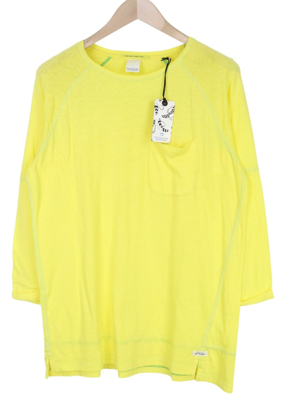 SCOTCH & SODA Ams Blauw Men T-Shirt S/M Yellow Pocketed 3/4 Sleeve Pull On