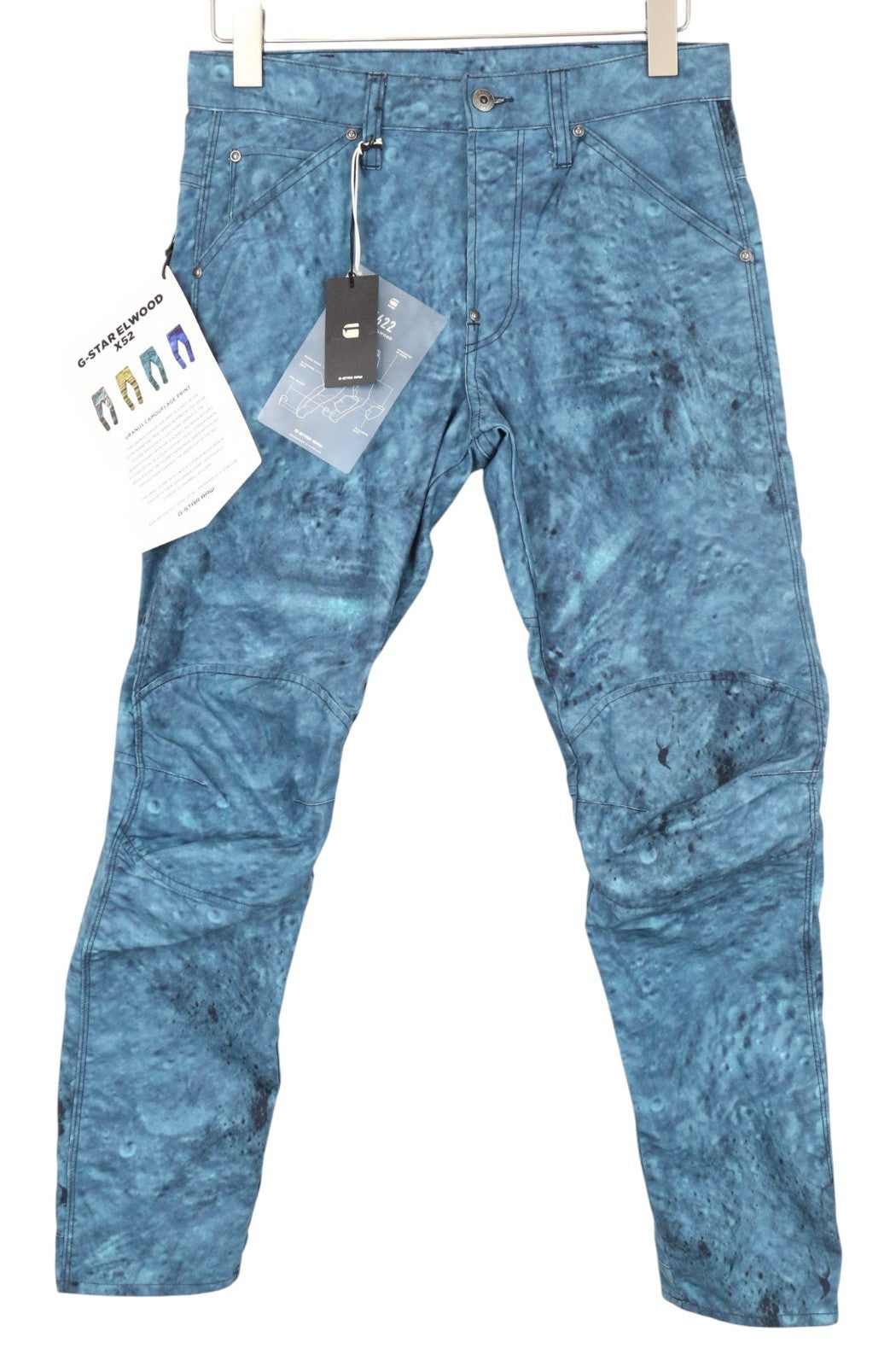 G-STAR RAW Elwood x52 Men Trousers W29/L30 Blue Printed Pure Cotton Tapered Fit
