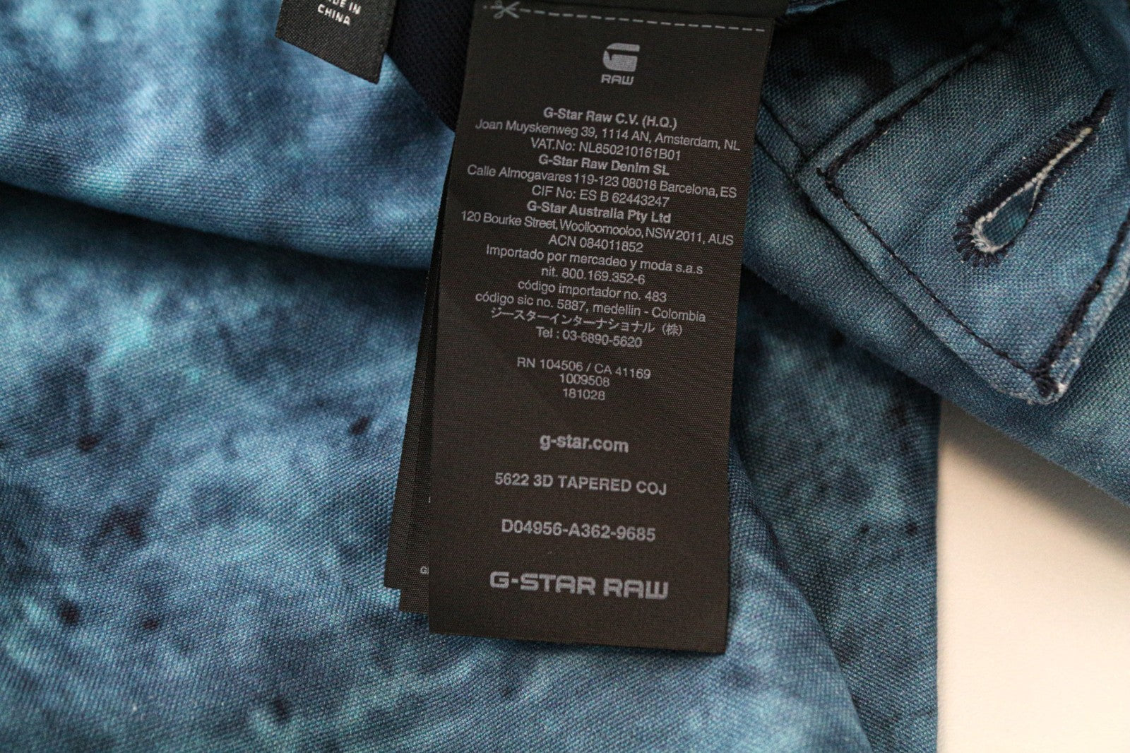 G-STAR RAW Elwood x52 Men Trousers W29/L30 Blue Printed Pure Cotton Tapered Fit