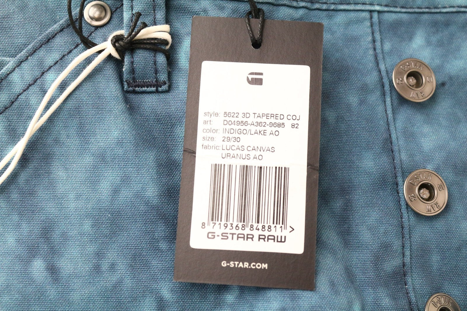 G-STAR RAW Elwood x52 Men Trousers W29/L30 Blue Printed Pure Cotton Tapered Fit