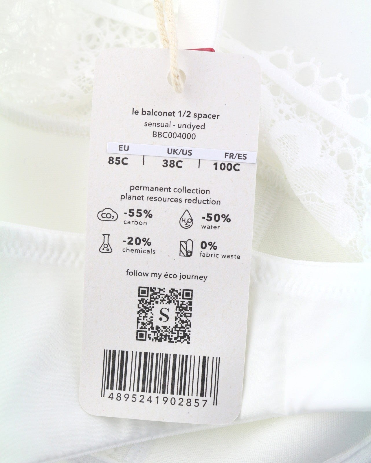 SCANDALE Le Balconet 1/2 Spacer Sensual-Undyed Women's Bra 85C White Lace