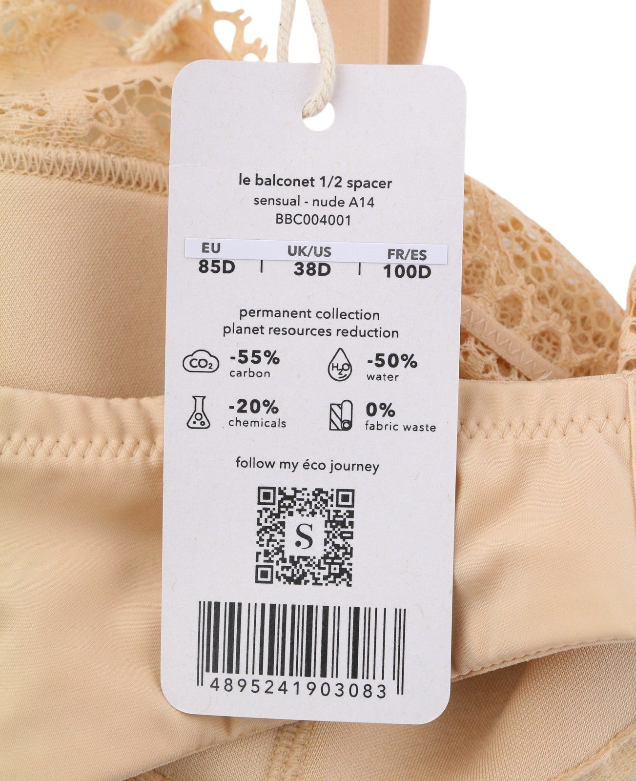 SCANDALE Le Balconet 1/2 Spacer Sensual-Nude A14 Women's Bra 85D Lace Trim