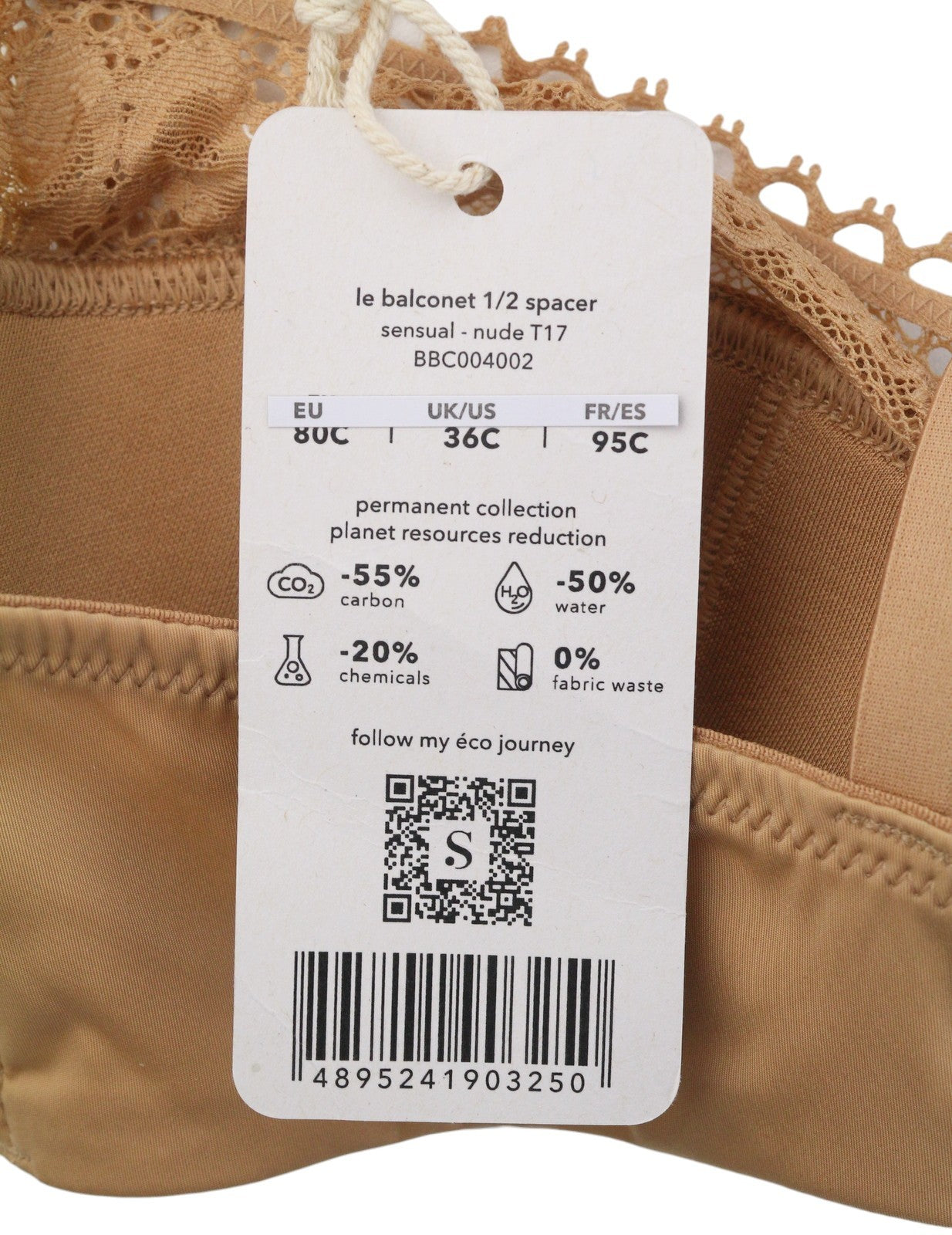 SCANDALE Le Balconet 1/2 Spacer Sensual-Nude T17 Women's Bra 80C Lace Cups