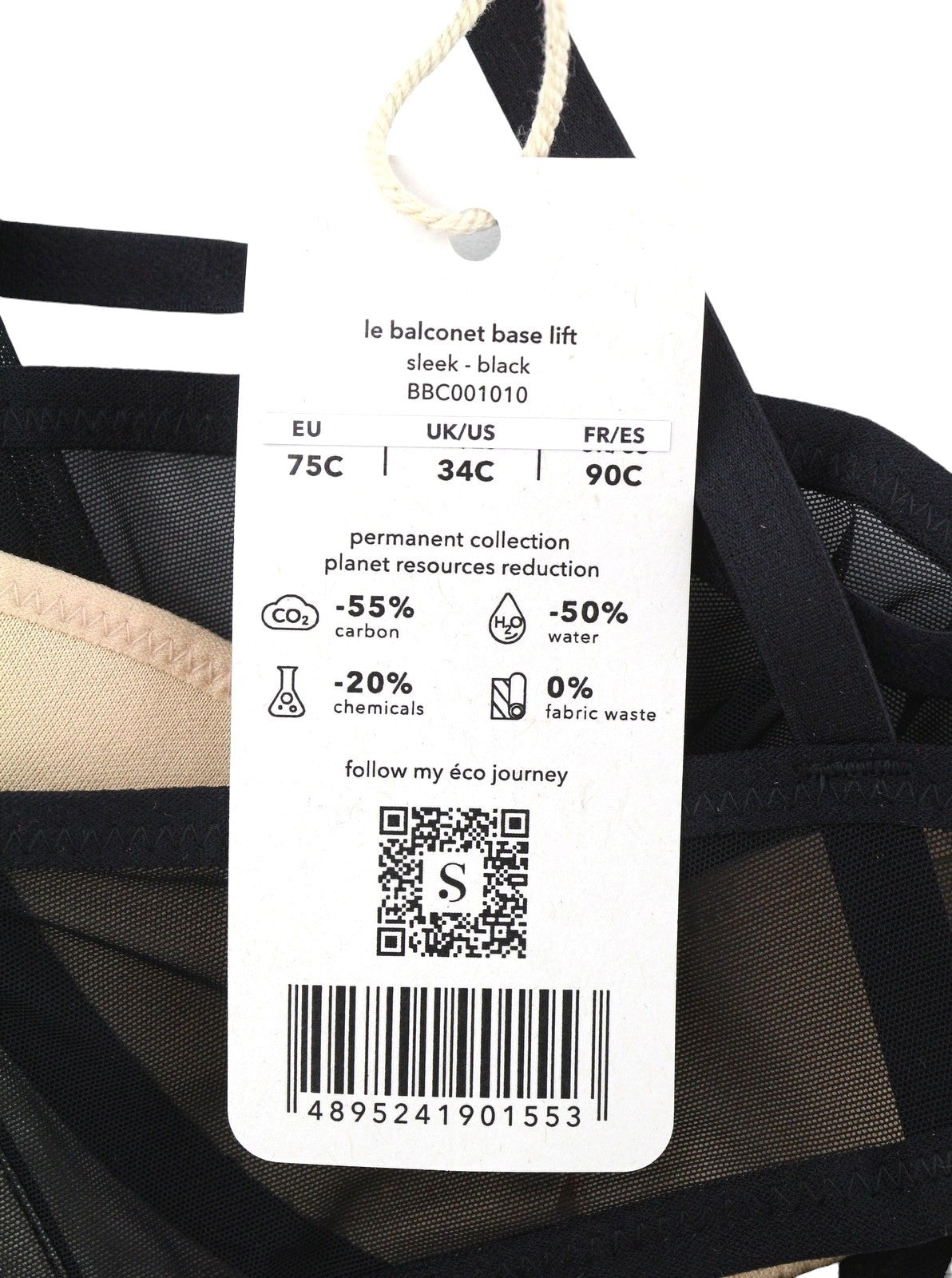 SCANDALE Le Balconet Base Lift Sleek-Black Women's Bra 75C Transparent Mesh