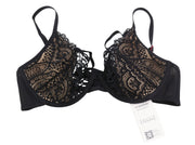 SCANDALE Plunge In Glamour Lace-Wired Women's Bra 80C Black Lace Trim