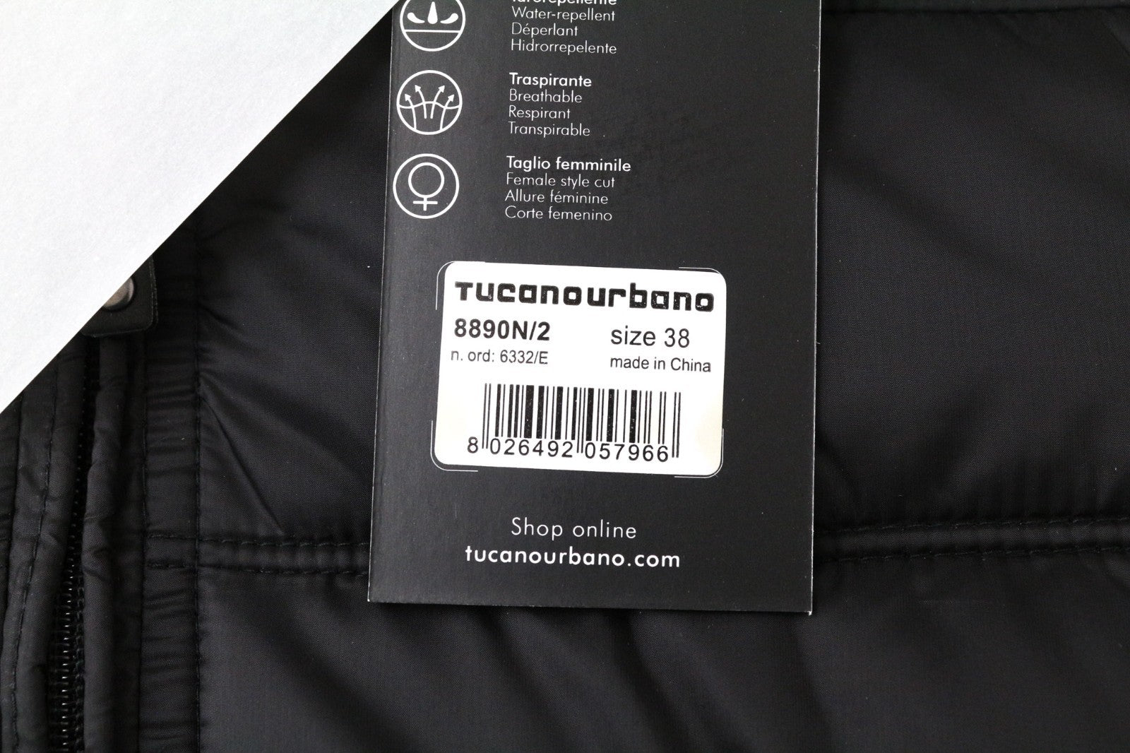 TUCANO URBANO Low Dan Women Jacket IT38 Water-Repellent Black Breathable Lined