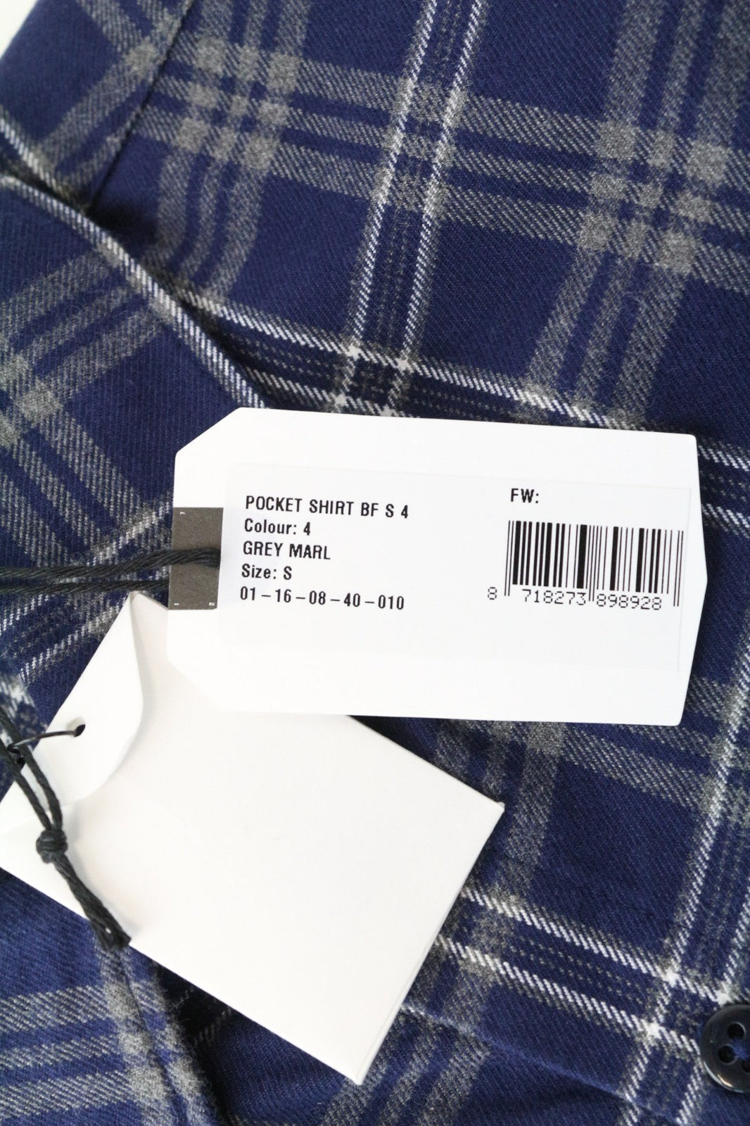 DENHAM Pocket Men Shirt S Tartan Check Print Navy Blue Flannel-Like Button-Down