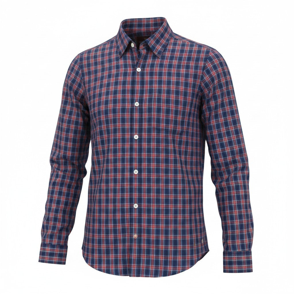 SCOTCH & SODA Men Shirt S Blue Plaid Check Melange Classic Button Up Pure Cotton