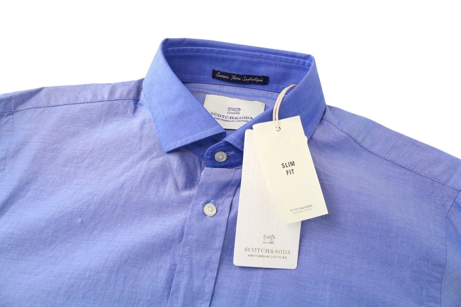 SCOTCH & SODA Men Shirt S Blue Slim Fitted Button Up Melange Pure Cotton