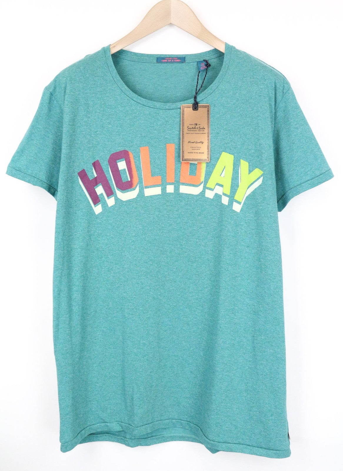 SCOTCH & SODA Men T-Shirt 2XL Seafoam-Green-Like Melange Cotton Crew Neck Logo