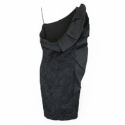 CHRISTIAN PELIZZARI Women Dress IT46 Black Off-Shoulder Ruffled Embroidered