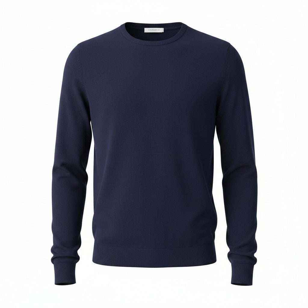 SANDRO Men Jumper XS Nay Blue Slim Sweater Crew Neck Tight-Knitted Pure Wool